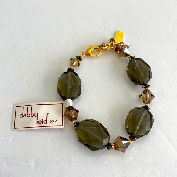 Dabby reid smoke crystal gold color clasp bracelet  earrings set 2pc brand new - Picture 1 of 3